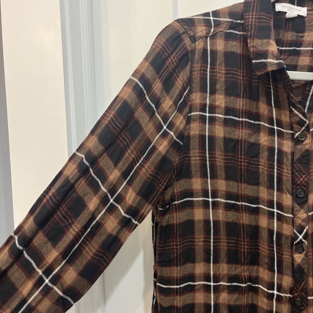 Beach Lunch Lounge Women's Button Down Shirt Brushed Flannel Brown Size Large - Picture 4 of 9
